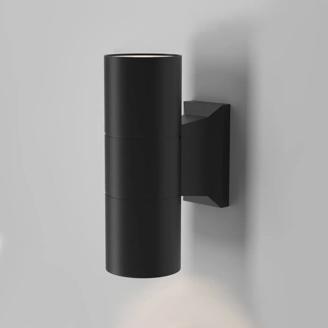 Applique extérieure bowery noire cylindrique en aluminium thermolaqué avec support angulaire et ampoules gu10
