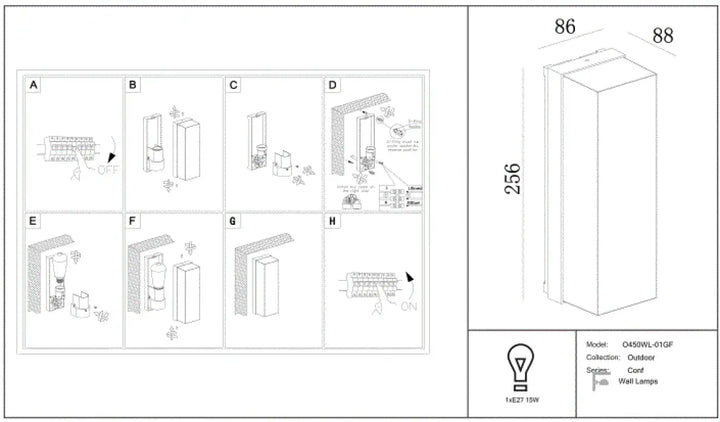 Applique extérieure style loft en aluminium graphite avec design rectangulaire et finition métallique élégante