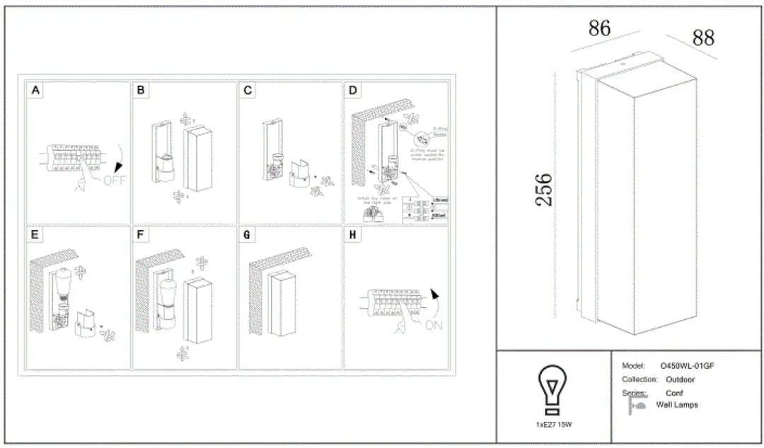 Applique extérieure style loft en aluminium graphite avec design rectangulaire et finition métallique élégante