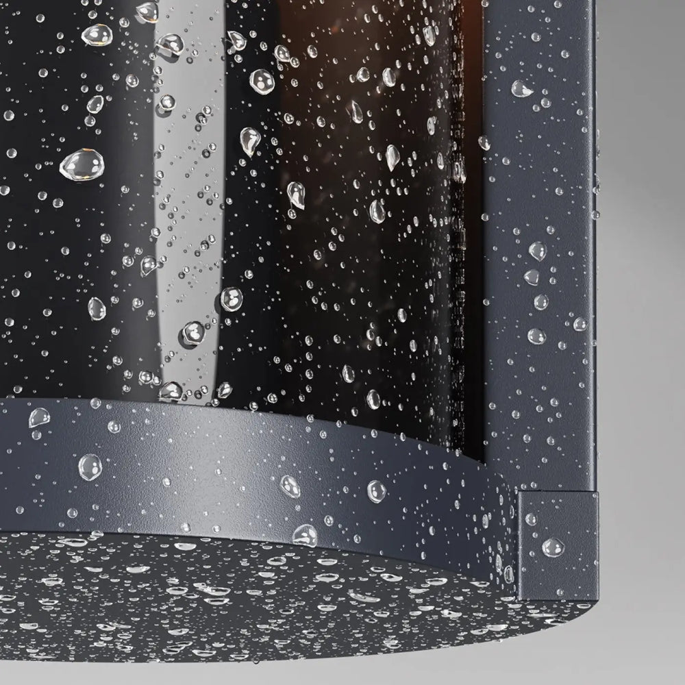 Applique extérieure conf cylindre en aluminium graphite noir mat texturé avec gouttes d eau sur la surface