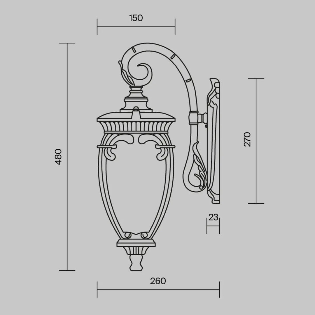 Applique extérieure lanterne fleur en fer forgé classique avec bras incurvé et ornements baroques