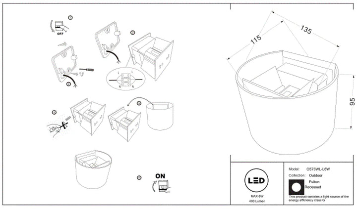 Applique extérieure led osf7wl-lsw fulton avec volume arrondi et double faisceau en design cylindrique pour extérieur