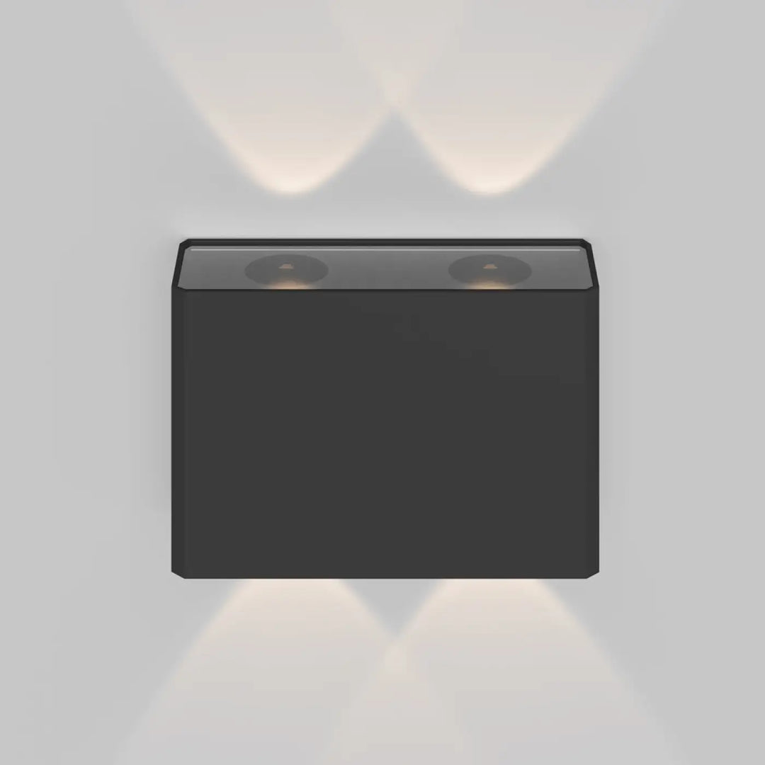 Applique extérieure led noire rectangulaire moderne avec double diffusion et éclairage vers le haut et le bas