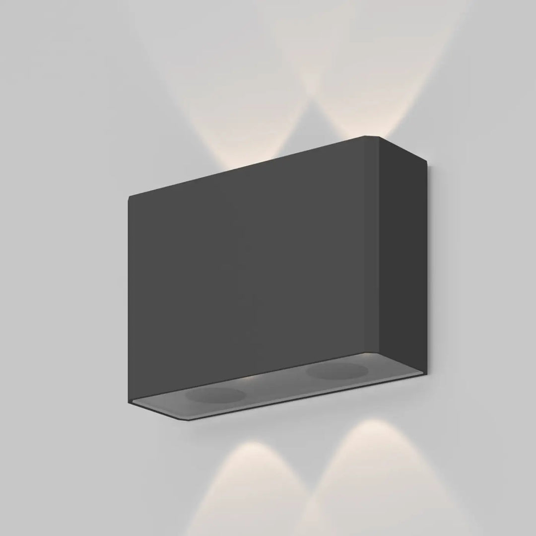 Applique extérieure led moderne noire mate avec double diffusion et faisceaux lumineux vers le haut et le bas