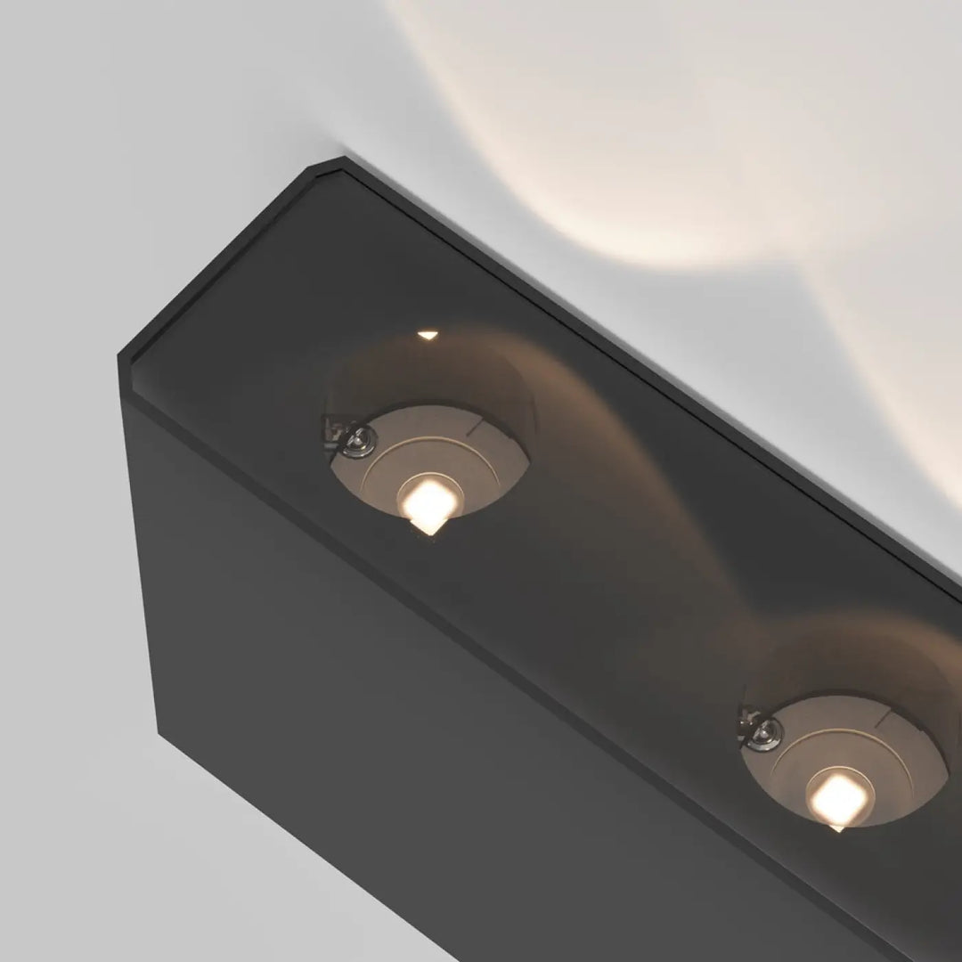 Applique extérieure led show double diffusion noire avec double ampoules led circulaires intégrées à lumière blanche chaude