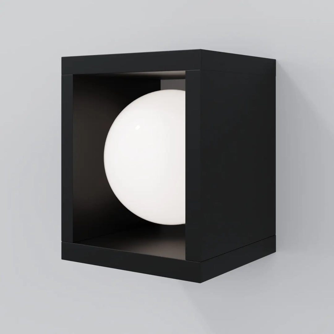 Applique extérieure led noire en forme de cube avec indice ip65 et lumière chaude intégrée modèle slate lanterne