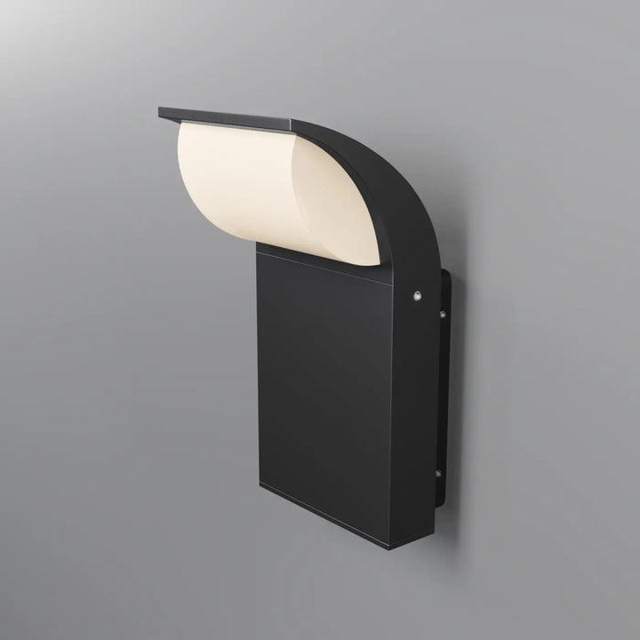 Applique extérieure led en acier noir avec diffuseur en verre givré courbé pour usage extérieur mural