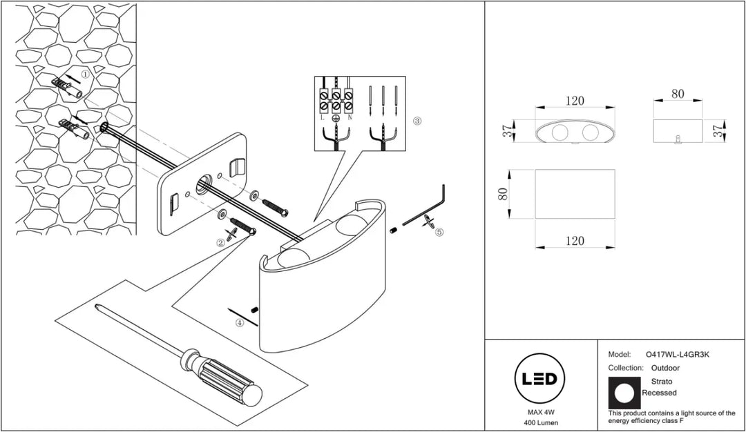 Applique extérieure led strato compacte avec lumière indirecte à encastrer finition métallique moderne