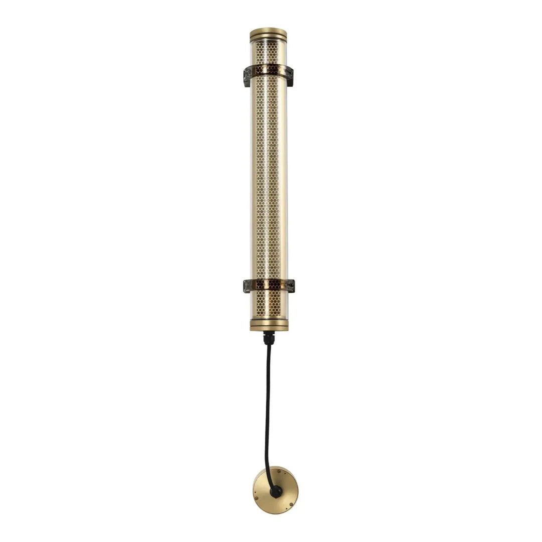 Applique lukas luminaire extérieur en laiton perforé avec deux bandes métalliques sombres, design élancé et moderne