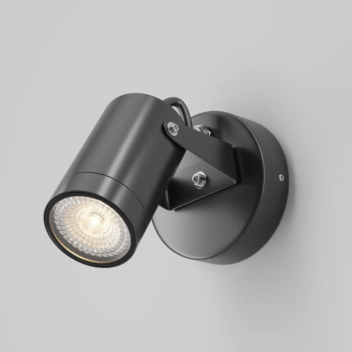 Applique extérieure scope projecteur orientable en acier noir mat avec fixation murale circulaire et vis apparentes