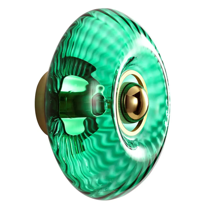 Bouton de porte en verre soufflé vert émeraude avec centre en laiton poli l’applique grace