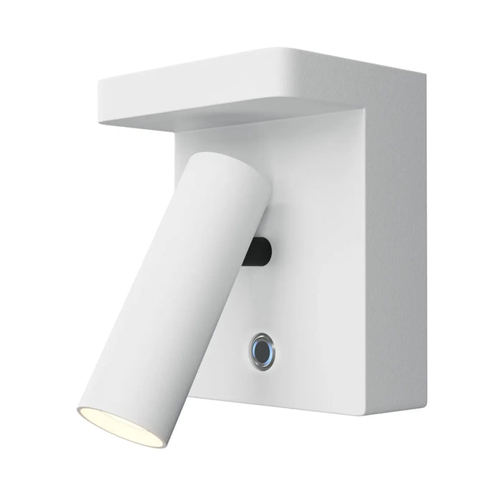 Applique murale aron blanche avec spot led orientable et tête cylindrique ajustable avec bouton noir de contrôle