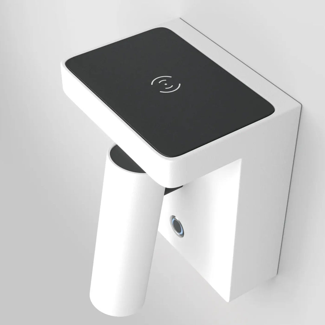 Applique murale aron blanc avec lecteur de carte intelligent et spot led orientable noir à paiement sans contact