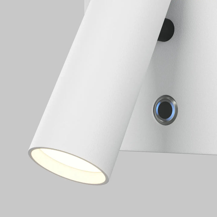 Applique murale aron spot led orientable blanc cylindrique en finition mate avec un éclairage led warm glow