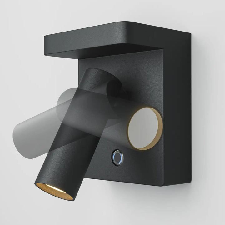 Applique murale aron spot led orientable en finition mate noire avec intérieur doré design moderne
