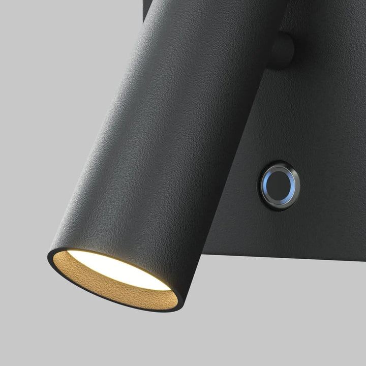 Applique murale Aron spot led orientable noir cylindrique finition mate avec lumière intérieure chaude
