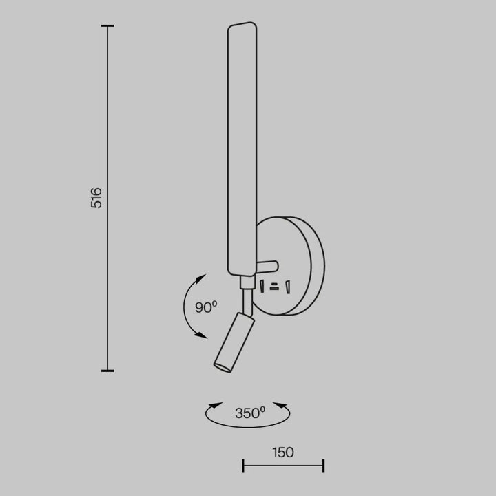 Applique liseuse combo murale moderne avec rotatif 90 degres vertical 350 degres horizontal et design cylindrique
