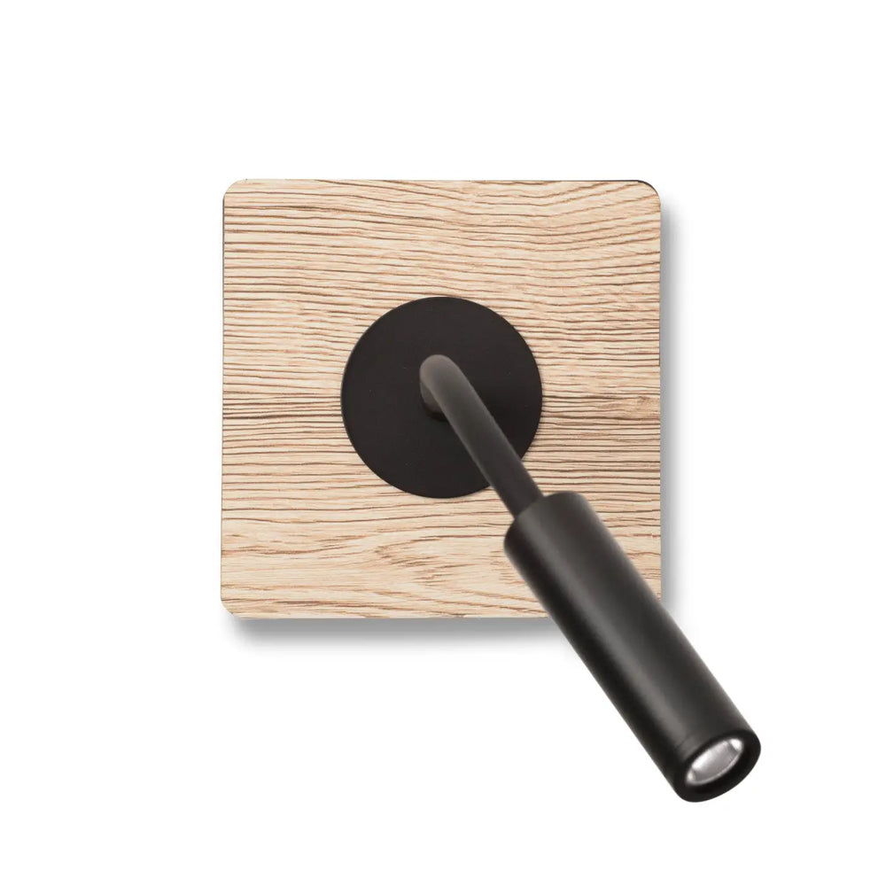 Applique liseuse Mood SQ en bois de chêne et acier noir de Faro Barcelona