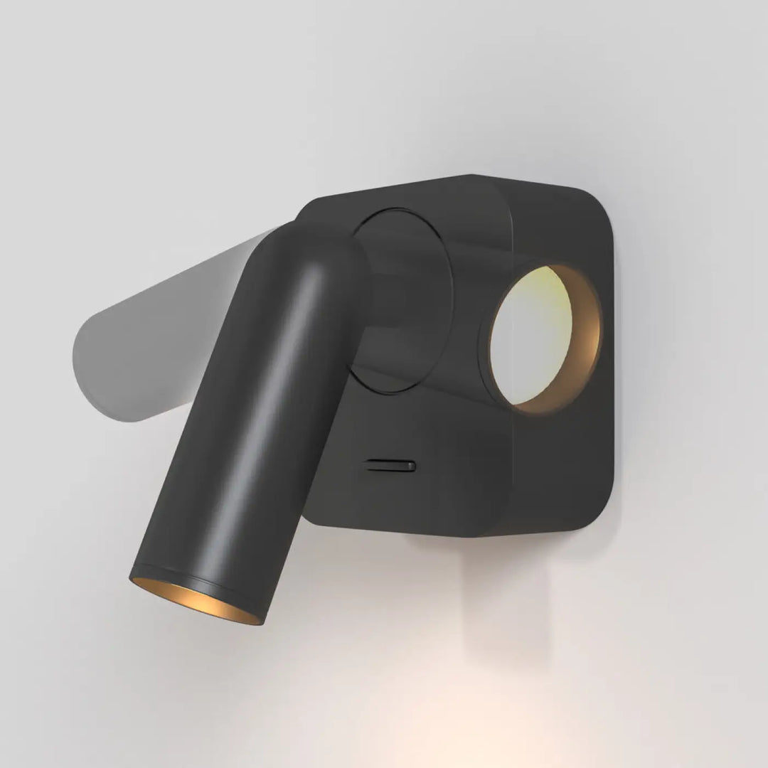 Applique liseuse murale noire mate with module carré and gold-toned interior adjustable arm liseuse mirax