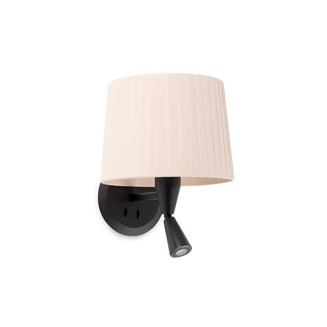 Applique Samba avec liseuse noire, abat-jour beige