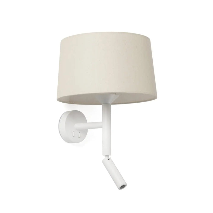 Applique Windsor avec liseuse blanche abat-jour lin de Faro Barcelona