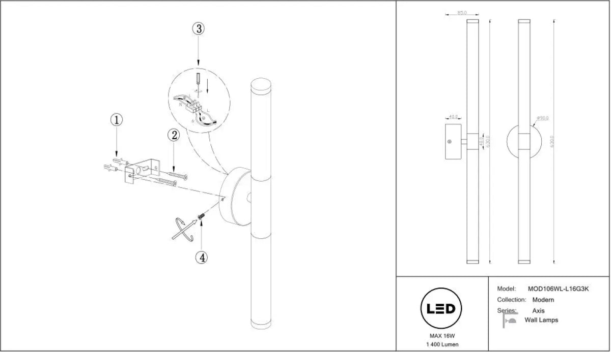 Schéma d'installation du luminaire