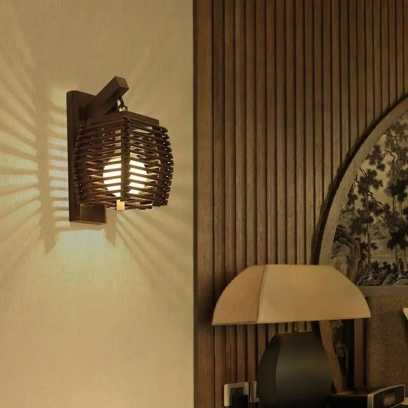 Applique Murale Bambou Rotin Lanterne