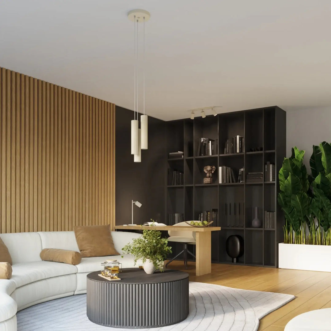 Plafonnier karbon allie design minimaliste gris foncé côtelé avec ampoules gu10 interchangeables pour salon