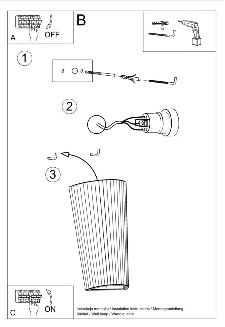 Applique murale lana en céramique avec plâtre structuré cylindrique à rainures verticales et douille apparente