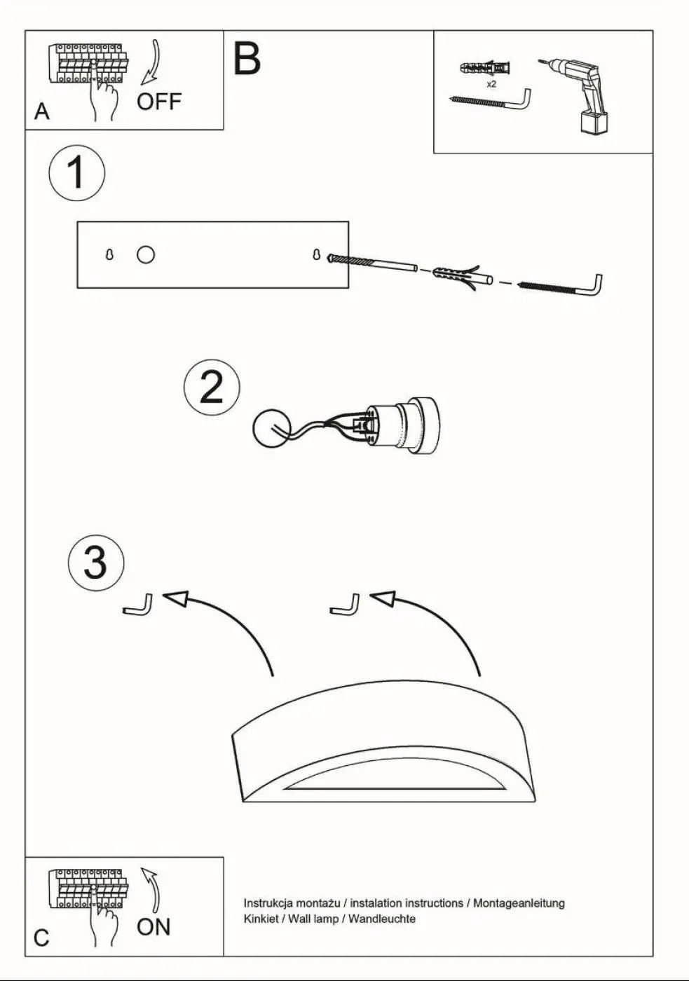 Schéma dinstallation en noir et blanc dun applique murale céramique atena 20 avec outil et lampe moderne