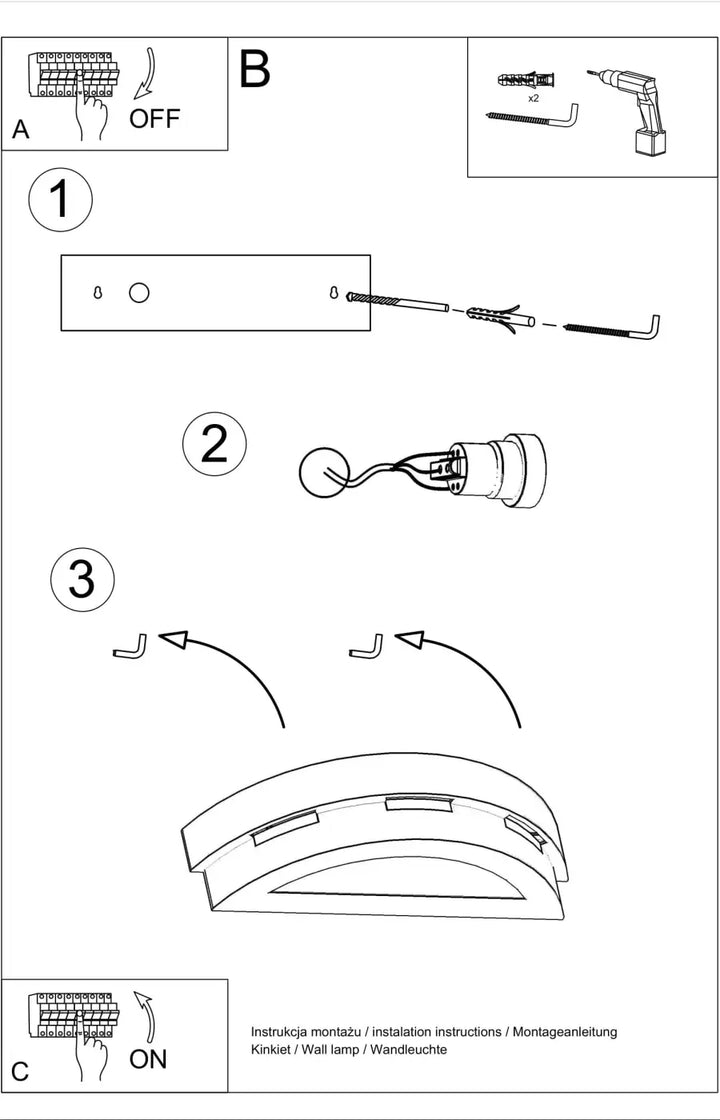 Diagramme dinstallation dune applique murale helios en céramique avec cadre moderne et composants étiquetés