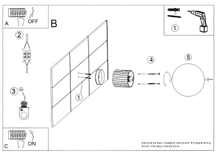 Schéma détaillé des composants et montage d’un interrupteur électrique pour applique murale ip44 halo blanc avec forme unique sphère laiteuse