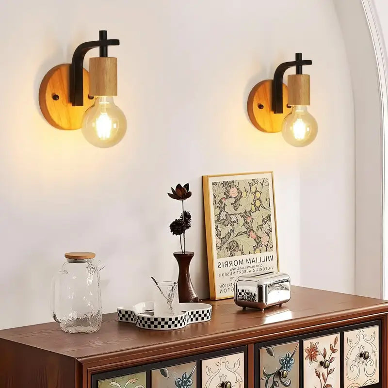 Applique murale bois et métal noir avec ampoule vintage chic