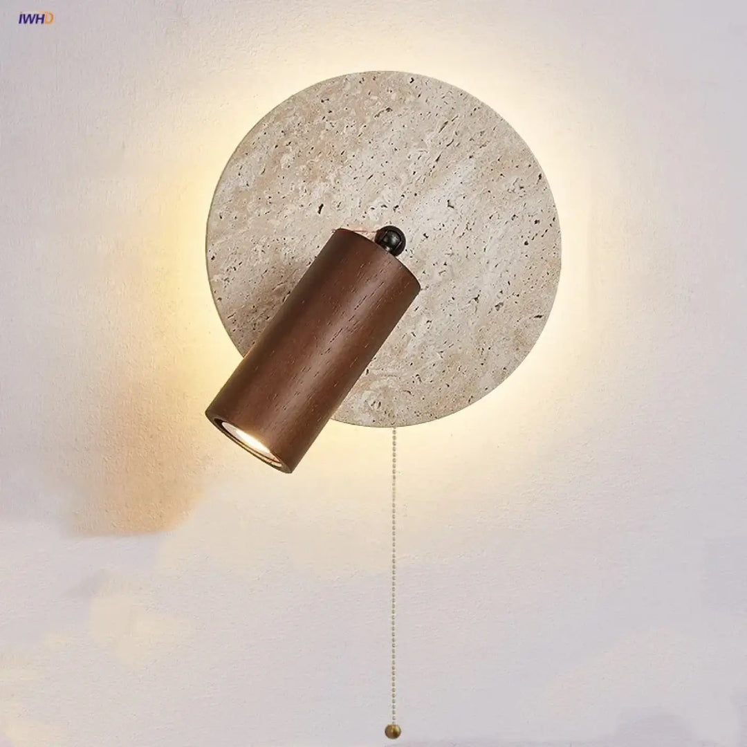 Applique murale bois naturel et pierre travertin led beige