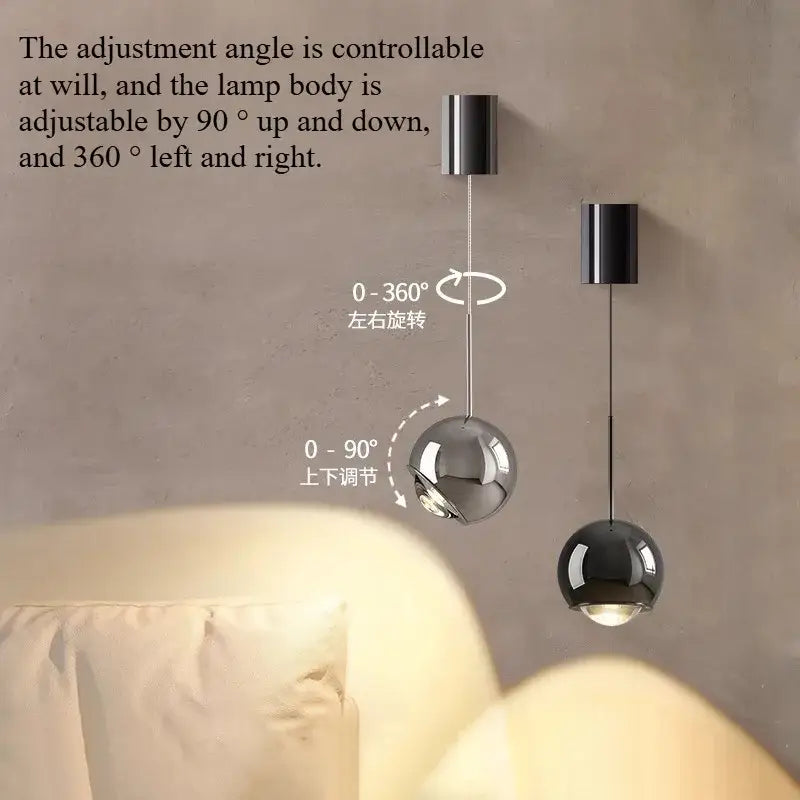 Applique murale boule métal noir orientable style moderne