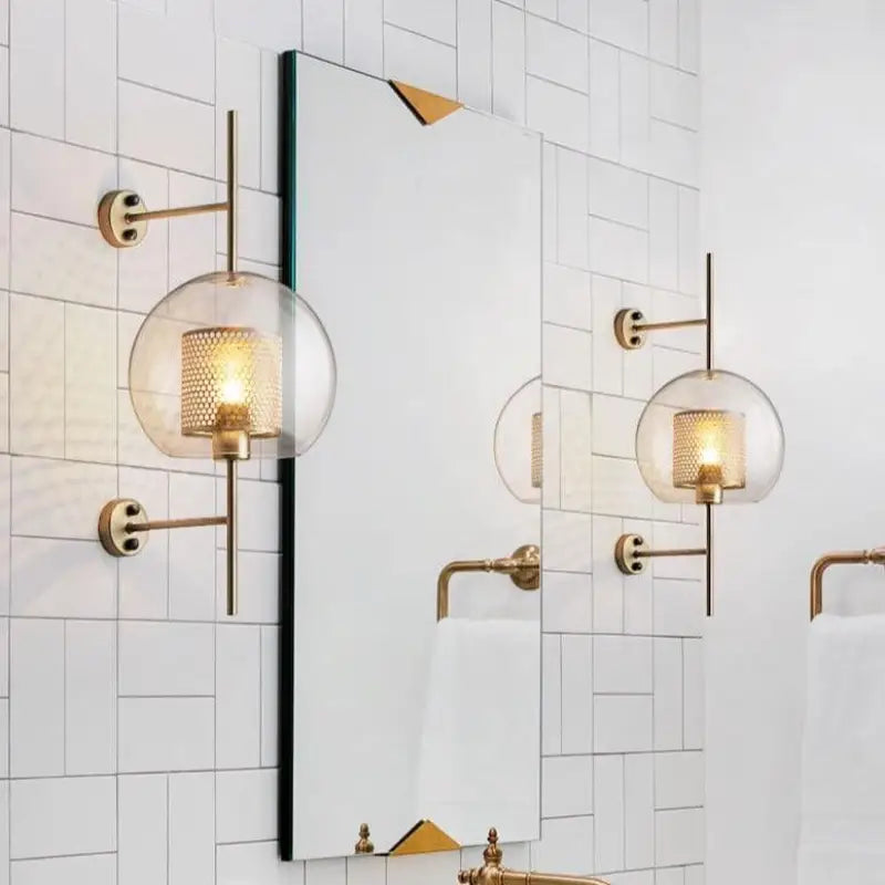 Applique Murale Cuivre Brossé En Verre Et Aluminium