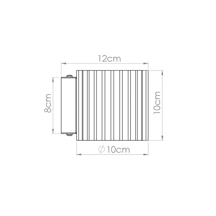 Applique murale aura beige avec forme unique inspirée, radiateur cylindrique 12cm x 8cm à rainures verticales, base 10cm