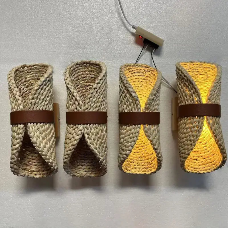 Applique murale design en fibre naturelle tressée beige