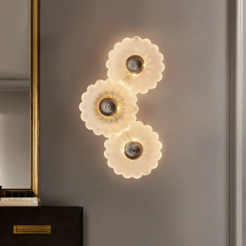 Applique Murale Design Fleurs Verre Doré Élégant Moderne