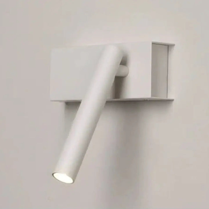 Applique murale blanc minimaliste avec bras cylindrique et base rectangulaire pour éclairage intérieur mural