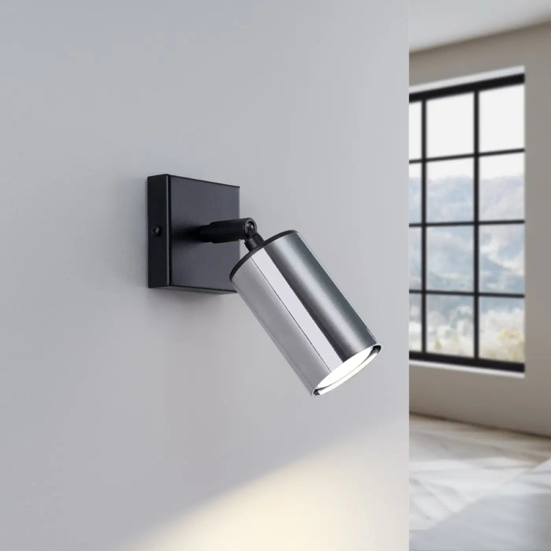 Applique winx noir chrome moderne en métal avec spot mural orientable pour éclairage ciblé design lampe winx allie