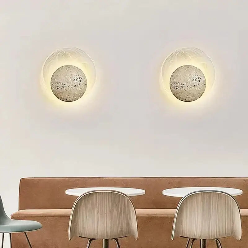 Applique murale design ronde en pierre avec éclairage led doux

