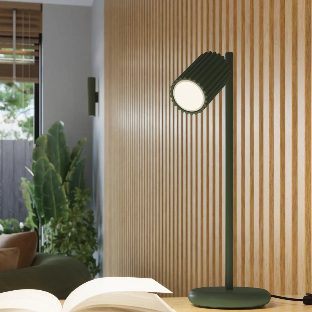 Applique murale karbon 20 vert olive avec tête cylindrique nervurée et base métallique design minimaliste compatible ampoules gu10 interchangeables