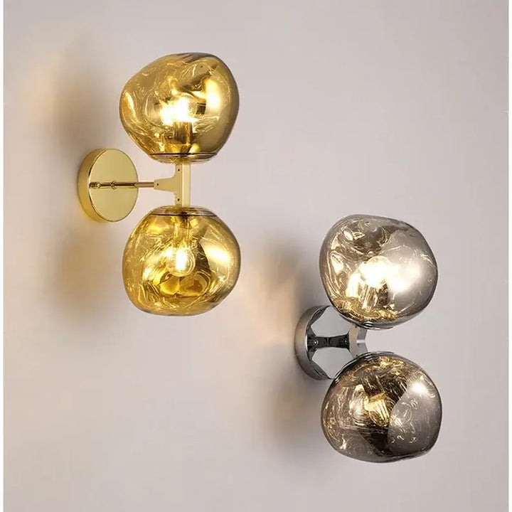 Applique Murale Double Globe En Verre Soufflé Coloré

