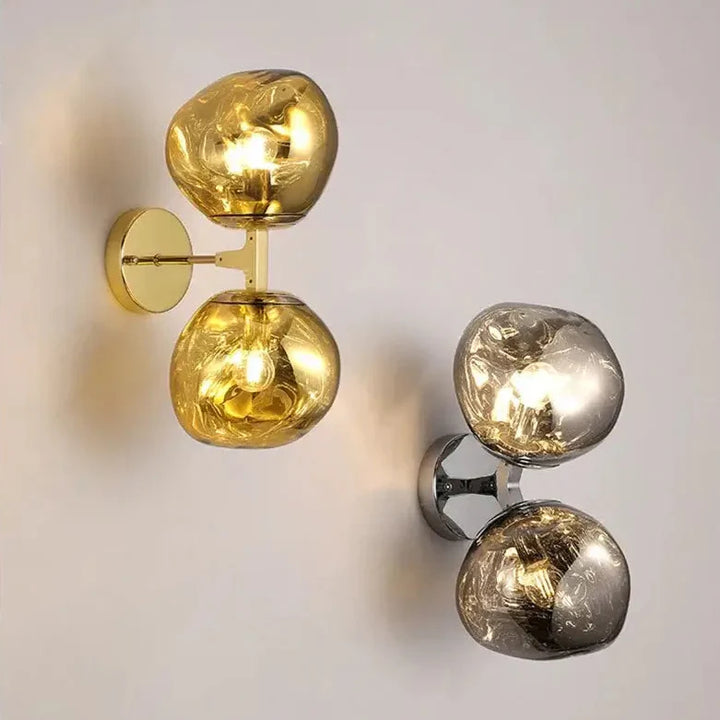 Applique Murale Double Globe En Verre Soufflé Coloré

