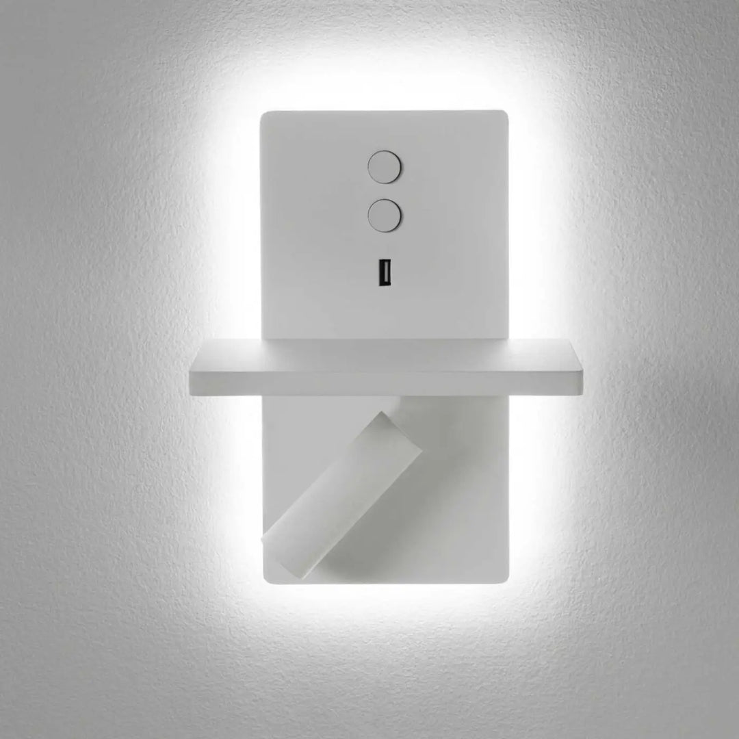 Détail de l'applique E-lamp en aluminium blanc