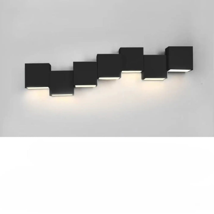 Applique murale kubora en cube noir moderne avec effet lumineux encastré pour carrés flottants design contemporain