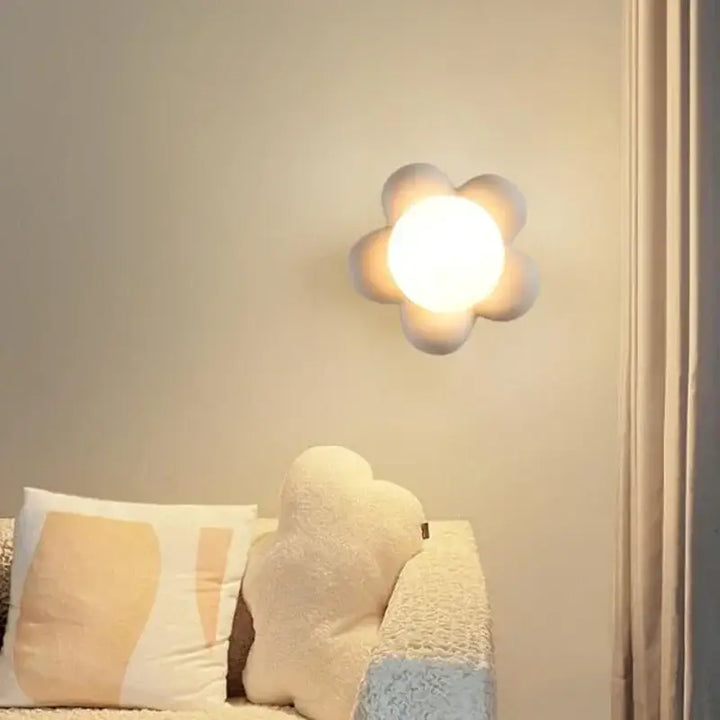 Applique Murale Enfant Fleur Rose Avec Globe Lumineux Central