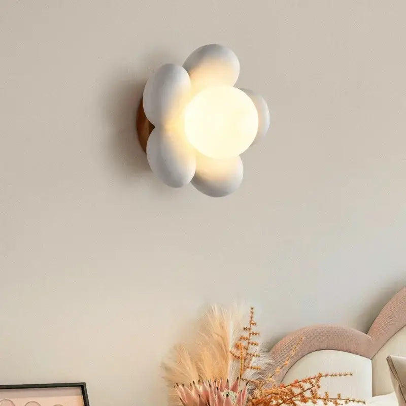 Applique Murale Enfant Fleur Rose Avec Globe Lumineux Central