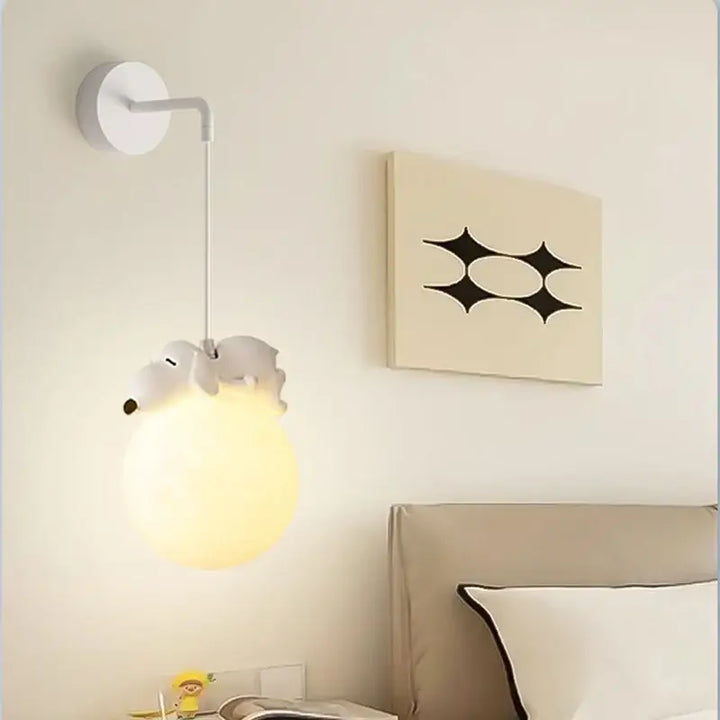 Applique murale enfant ours avec boule lumineuse blanc